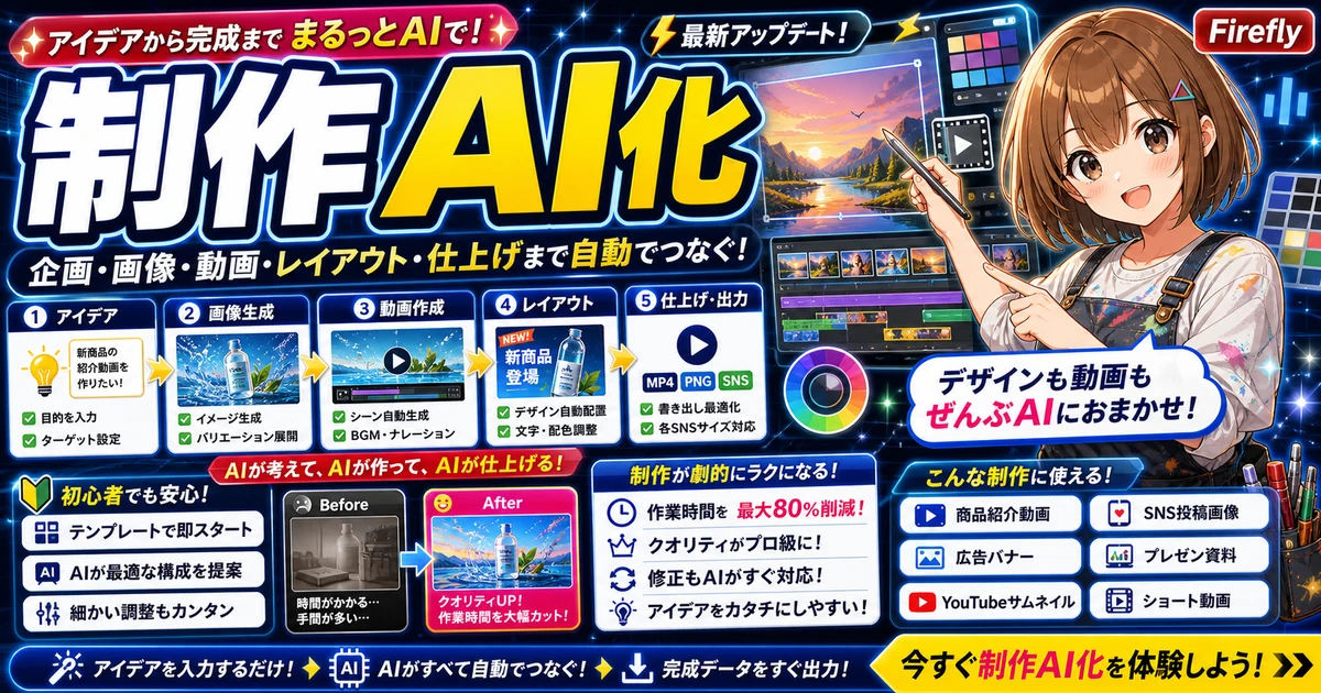 Adobe Fireflyの新しいAIアシスタント機能を説明するもこのアイキャッチ