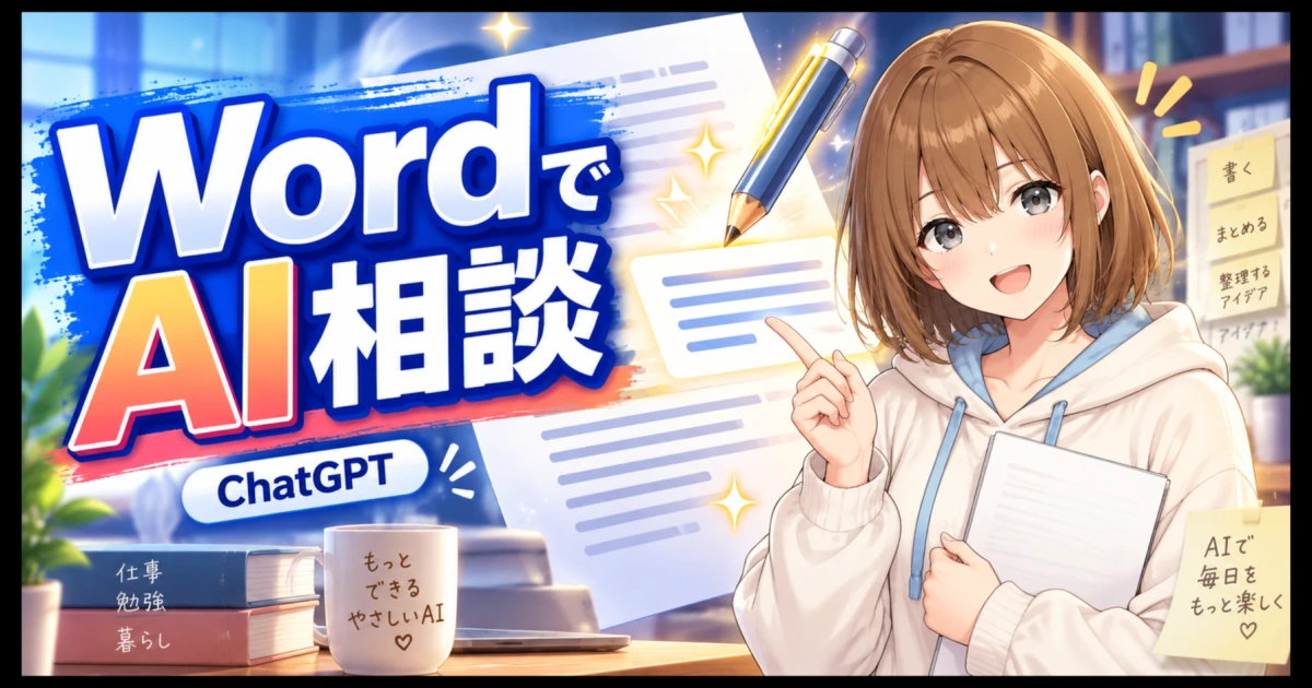 Wordの文書を前に、ChatGPTで下書きや要約を相談するもこのサムネイル