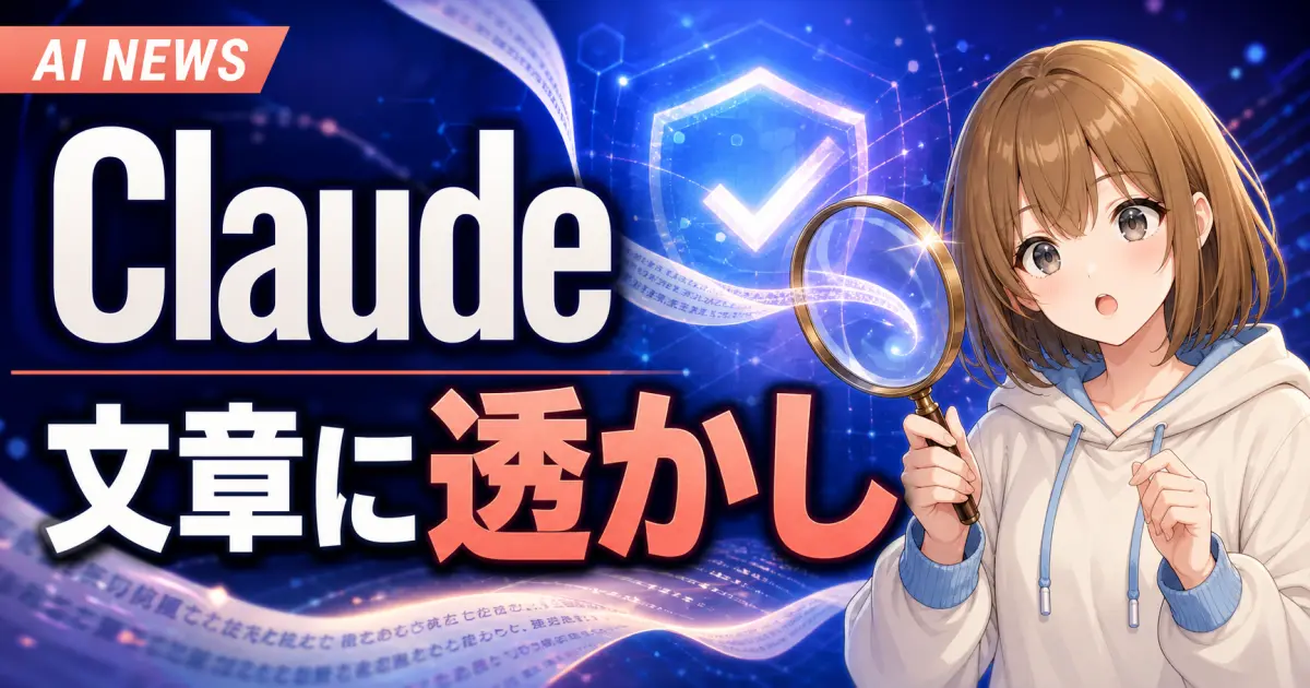 Claudeが文章の見えない透かしを虫眼鏡で確認するもこのサムネイル