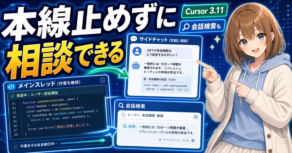 Cursorのニュースをやさしく確認するもこのサムネイル