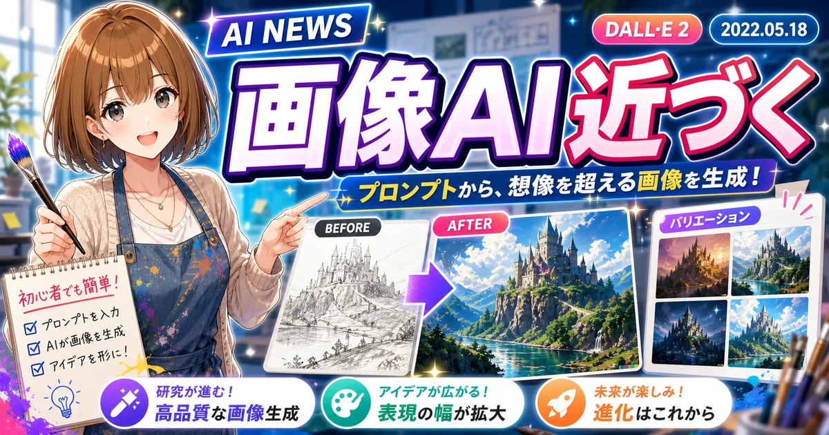 DALL·E 2研究プレビューの拡大を画像生成初心者向けに説明するもこのサムネイル