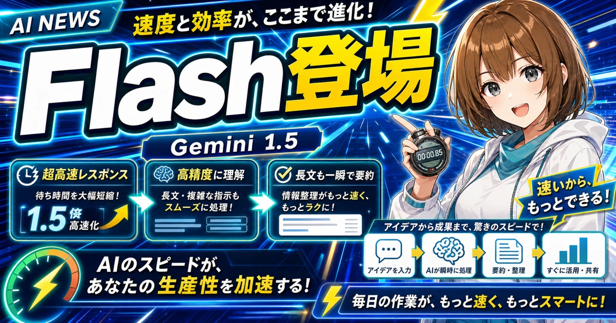 Gemini 1.5 Flashの速さ重視モデルを説明するもこのサムネイル