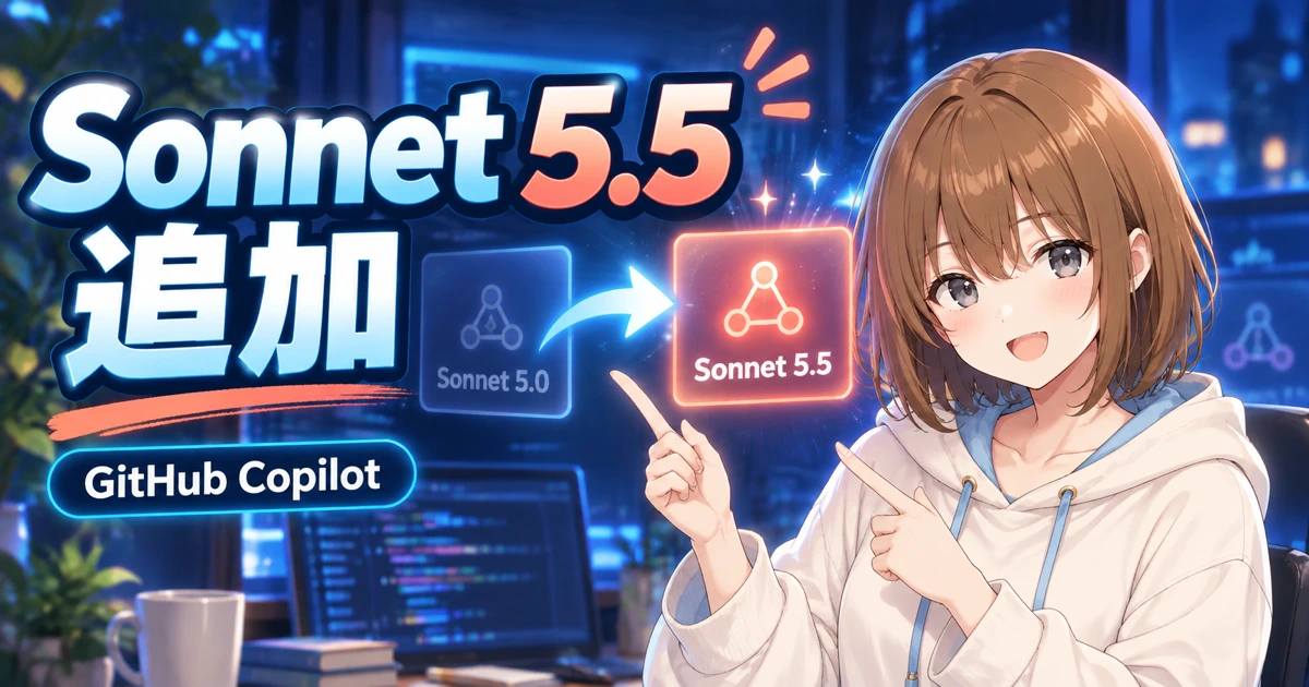 GitHub CopilotでClaude Sonnet 5.5を選び、小さなコード修正を確認するもこのサムネイル