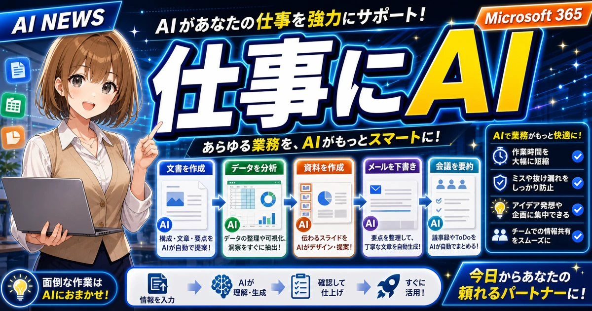 Microsoft 365 CopilotがOffice作業に入ることを説明するもこのサムネイル