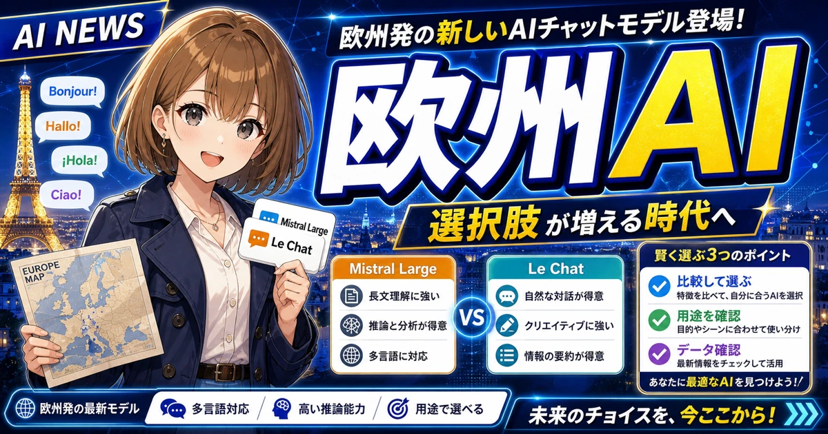 Mistral LargeとLe Chatの発表を初心者向けに説明するもこのサムネイル