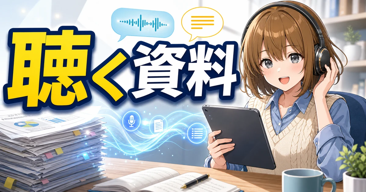 NotebookLMで資料を音声解説にするもこのサムネイル