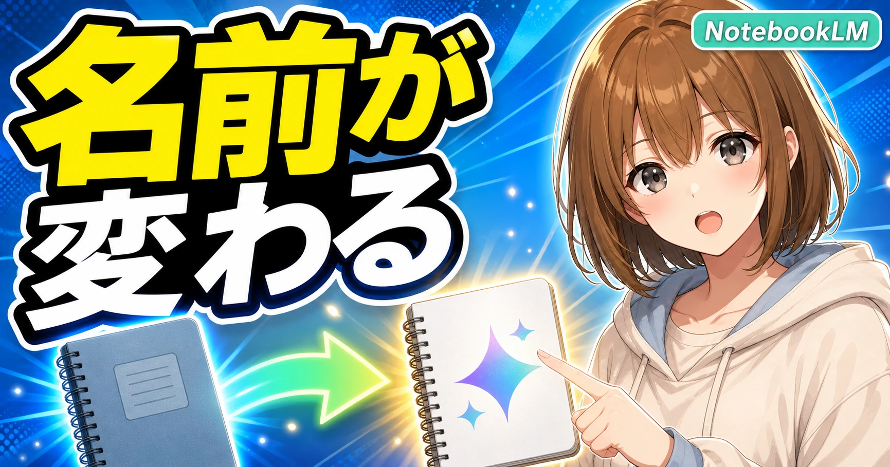 NotebookLMがGemini Notebookになるニュースをやさしく確認するもこのサムネイル