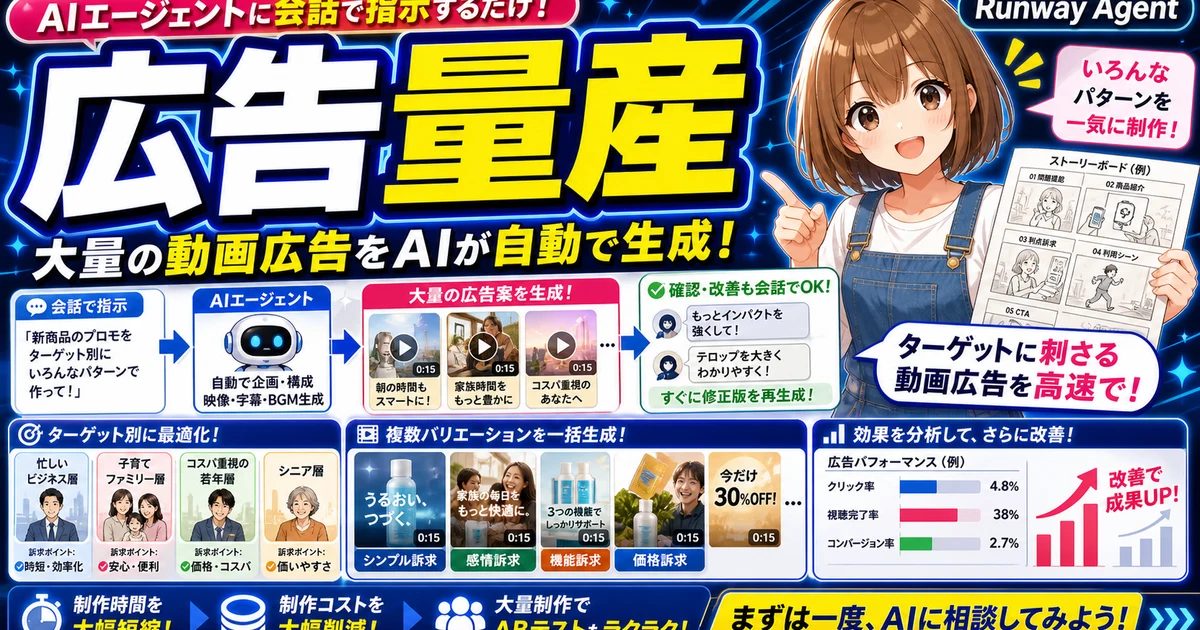 Runway Agent 2.0で動画や広告の案を作るもこのアイキャッチ