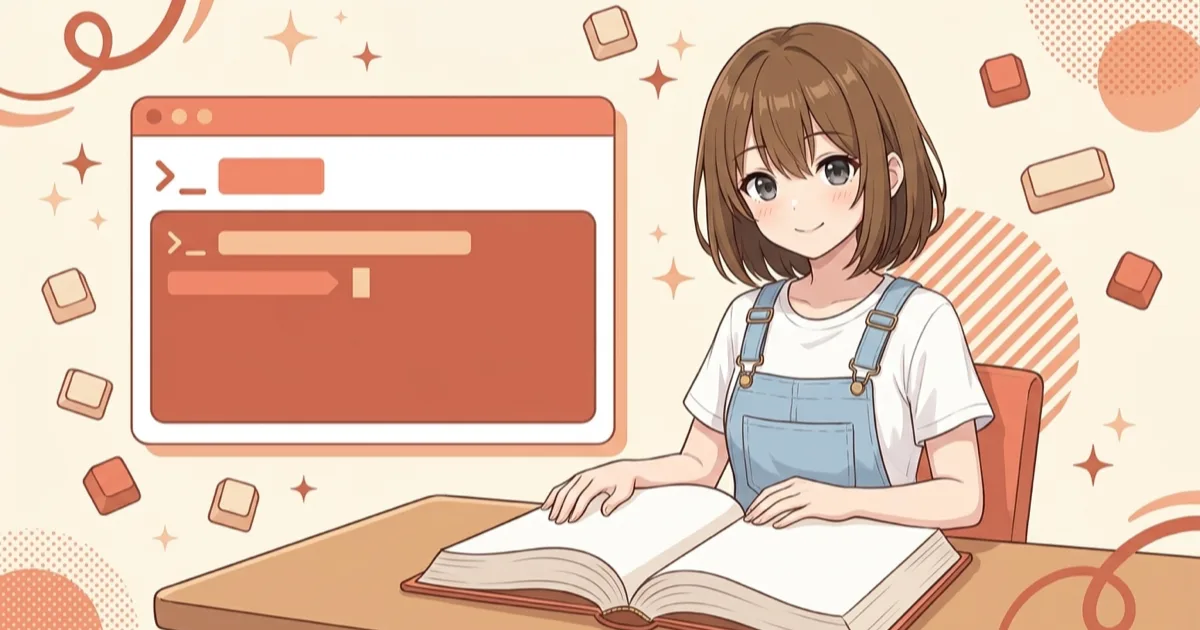 辞典とターミナルを前に案内するモコ