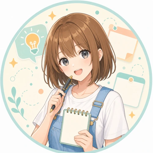 メモ帳とペンを持つモコ