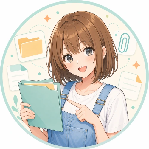 フォルダと書類を持つモコ